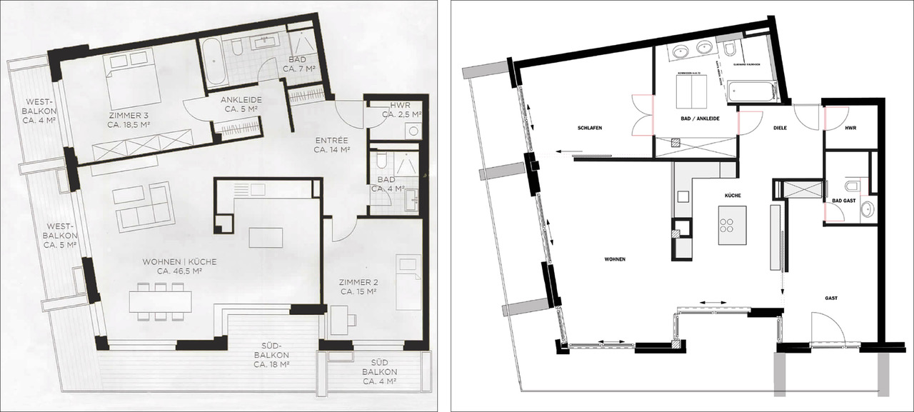 brillant interiors Innenarchitekt Berlin Mitte Plan Optimierter Grundriss einer Eigentumswohnung